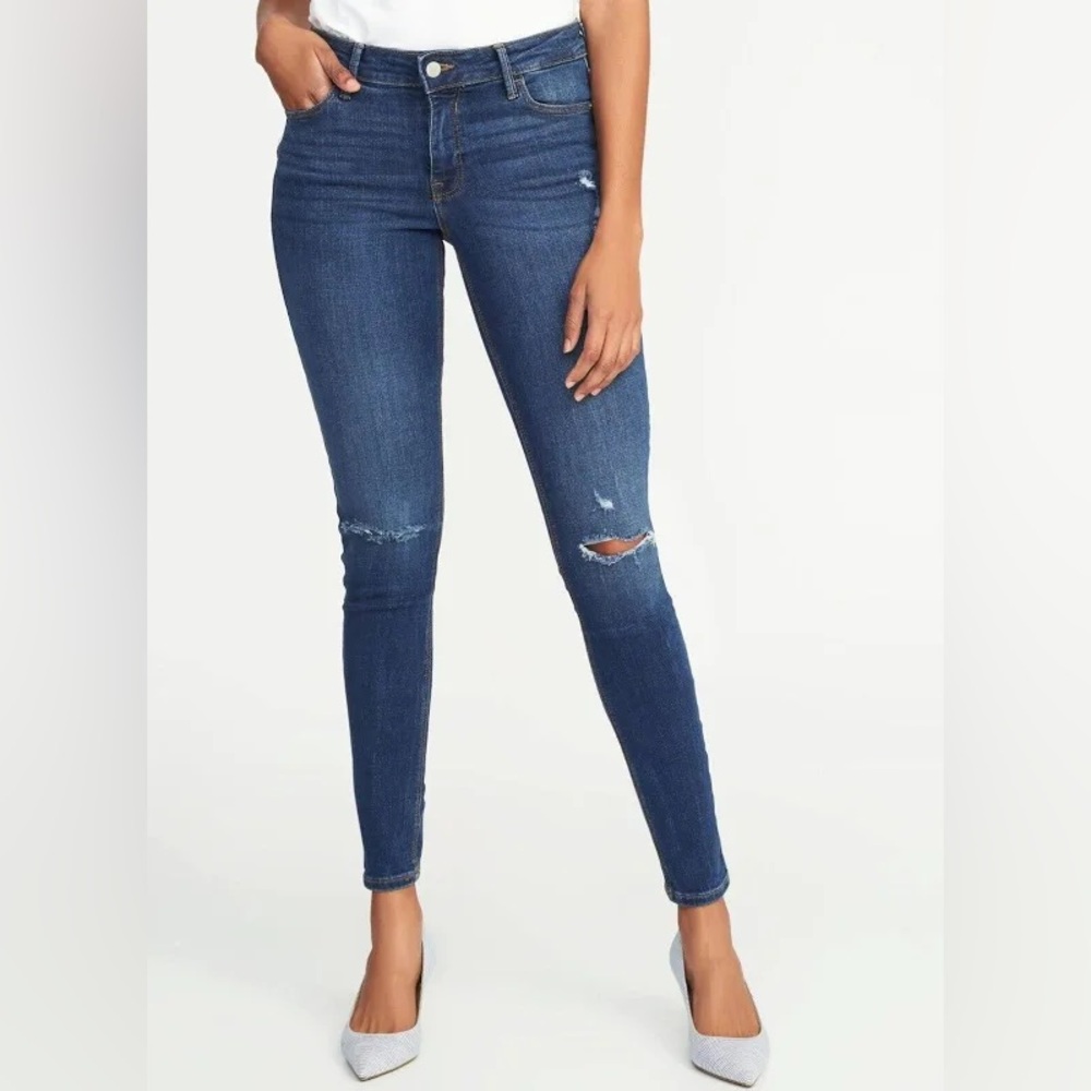 Old Navy Mid-Rise Rockstar Super Skinny Blue Distressed Jeans, Size 12 Short